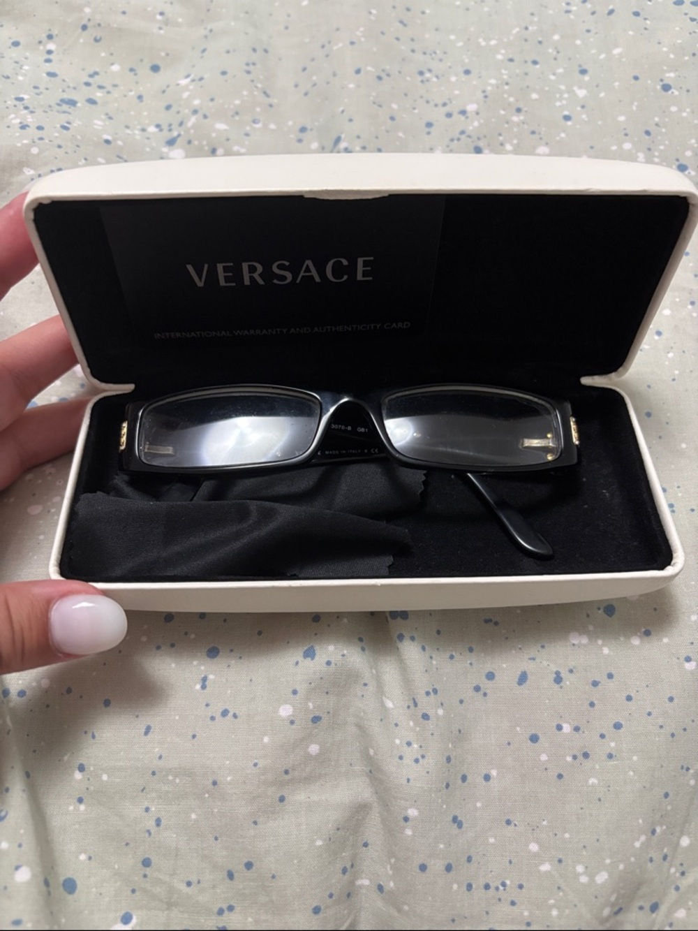 Versace Black Rectangular Glasses with Gold Temple Accents